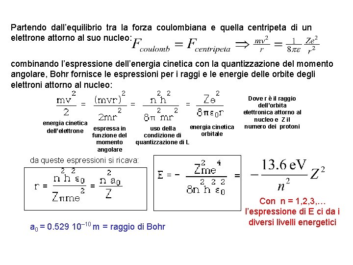 Partendo dall’equilibrio tra la forza coulombiana e quella centripeta di un elettrone attorno al