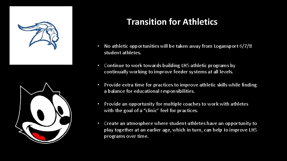 Transition for Athletics • No athletic opportunities will be taken away from Logansport 6/7/8