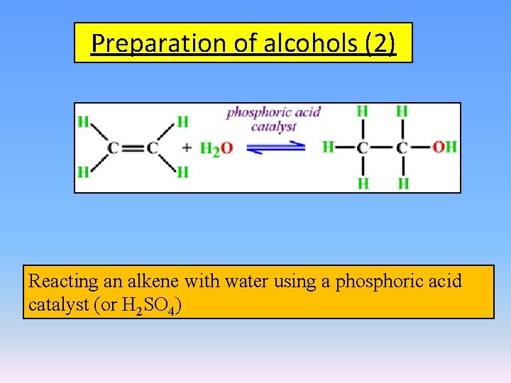 Preparation of alcohols (2) Reacting an alkene with water using a phosphoric acid catalyst