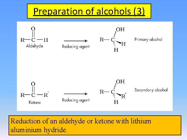 Preparation of alcohols (3) Reduction of an aldehyde or ketone with lithium aluminium hydride.