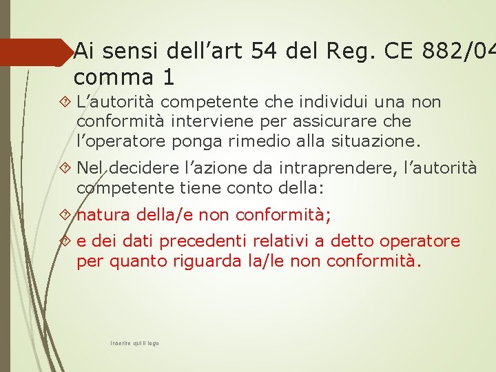 Ai sensi dell’art 54 del Reg. CE 882/04 comma 1 L’autorità competente che individui