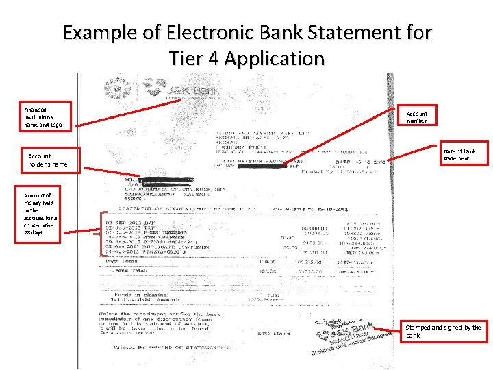 Example of Electronic Bank Statement for Tier 4 Application Financial Institution’s name and Logo