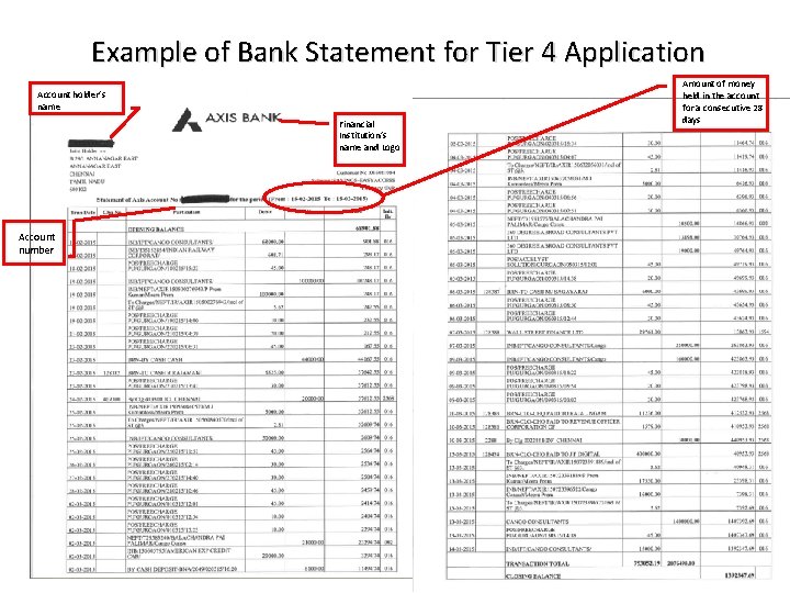 Example of Bank Statement for Tier 4 Application Account holder’s name Financial Institution’s name