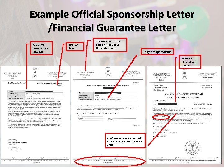 Example Official Sponsorship Letter /Financial Guarantee Letter Student’s name as per passport Date of