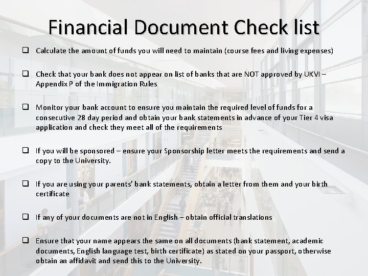 Financial Document Check list q Calculate the amount of funds you will need to