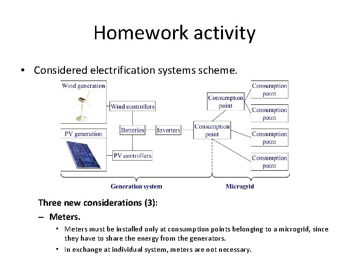 Homework activity • Considered electrification systems scheme. Three new considerations (3): – Meters. •