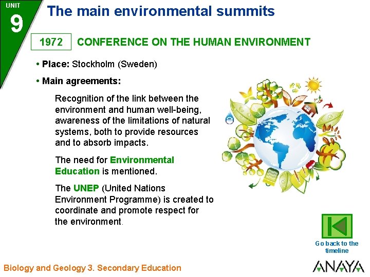 UNIT 9 The main environmental summits 1972 CONFERENCE ON THE HUMAN ENVIRONMENT • Place: UNIT 9 The main environmental summits 1972 CONFERENCE ON THE HUMAN ENVIRONMENT • Place: