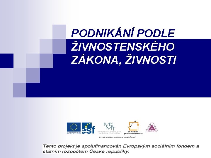 PODNIKÁNÍ PODLE ŽIVNOSTENSKÉHO ZÁKONA, ŽIVNOSTI 