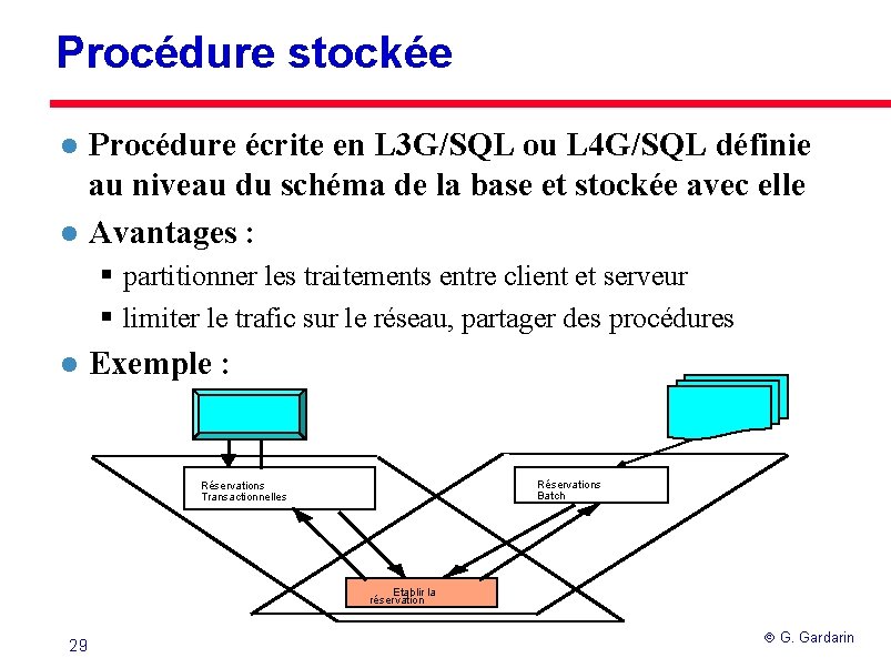 Procédure stockée l l Procédure écrite en L 3 G/SQL ou L 4 G/SQL