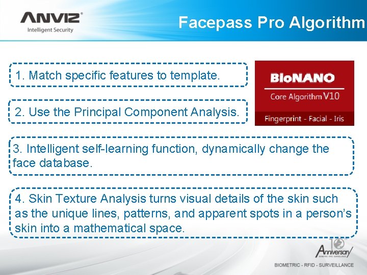 Facepass Pro Algorithm 1. Match specific features to template. 2. Use the Principal Component