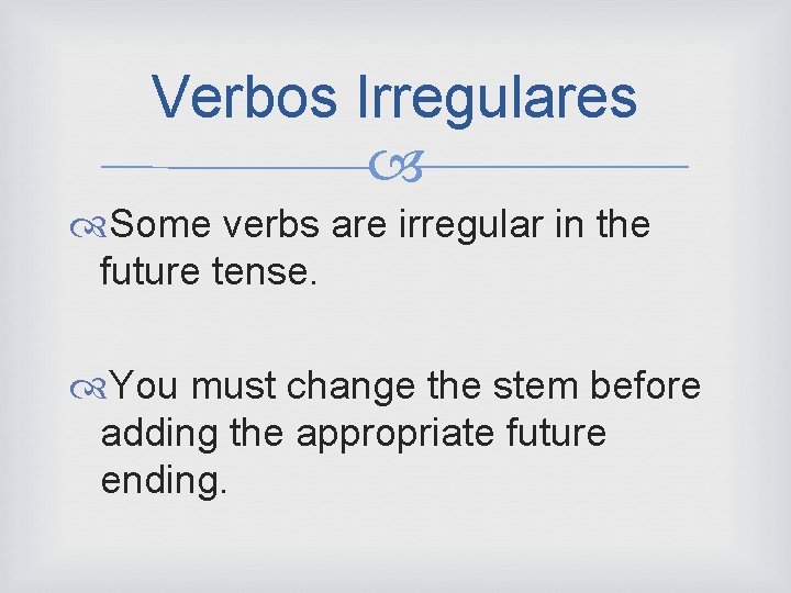 Verbos Irregulares Some verbs are irregular in the future tense. You must change the