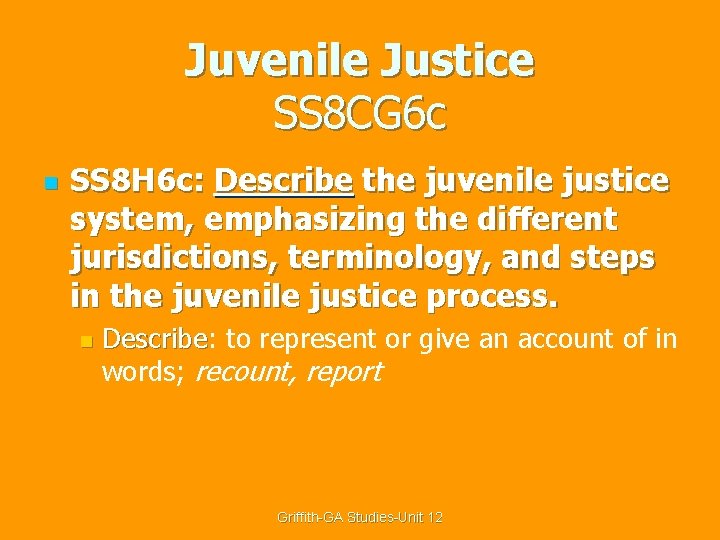 Juvenile Justice SS 8 CG 6 c n SS 8 H 6 c: Describe