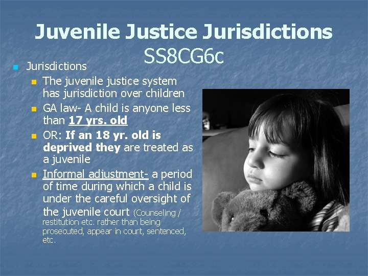 n Juvenile Justice Jurisdictions SS 8 CG 6 c Jurisdictions n n The juvenile