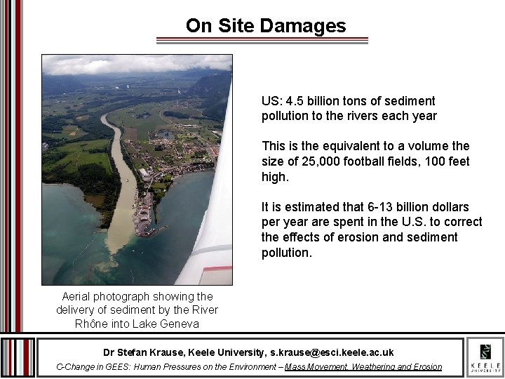 On Site Damages US: 4. 5 billion tons of sediment pollution to the rivers