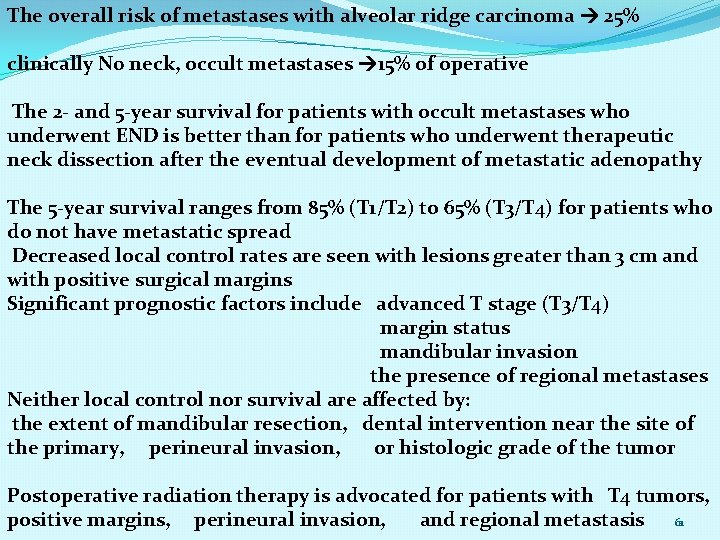 The overall risk of metastases with alveolar ridge carcinoma 25% clinically N 0 neck,