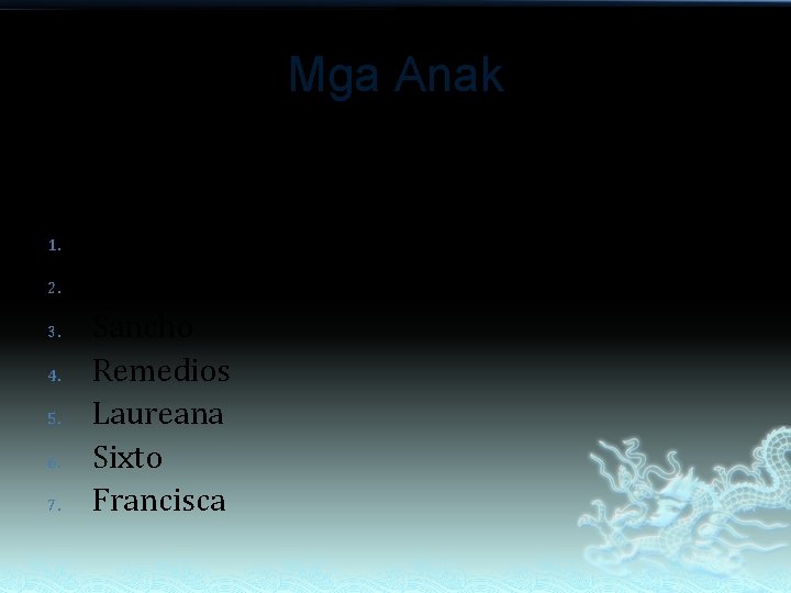 Mga Anak Narciso Fabale x Herminilgida Magbanua (First Wife) 1. Pacifico 8. Felomino 2. Mga Anak Narciso Fabale x Herminilgida Magbanua (First Wife) 1. Pacifico 8. Felomino 2.