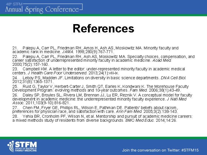 References 21. Palepu A, Carr PL, Friedman RH, Amos H, Ash AS, Moskowitz MA.