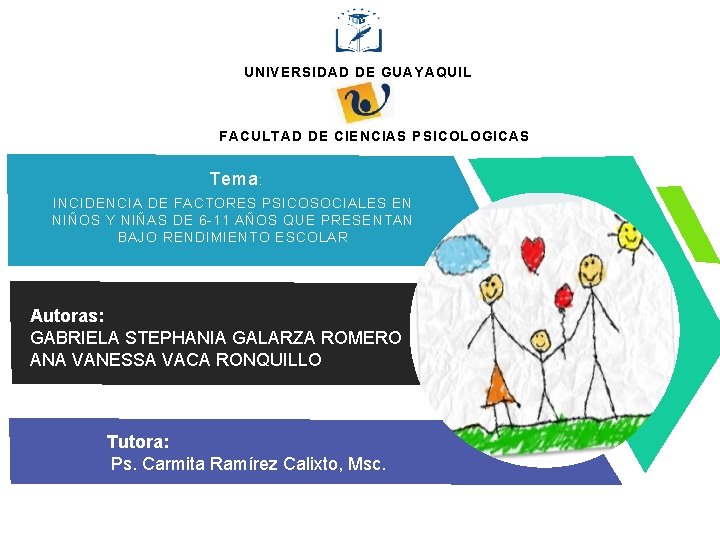 UNIVERSIDAD DE GUAYAQUIL FACULTAD DE CIENCIAS PSICOLOGICAS Tema : INCIDENCIA DE FACTORES PSICOSOCIALES EN