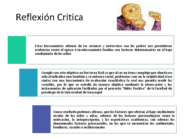 Reflexión Critica Estas herramientas además de las sesiones y entrevistas con los padres nos