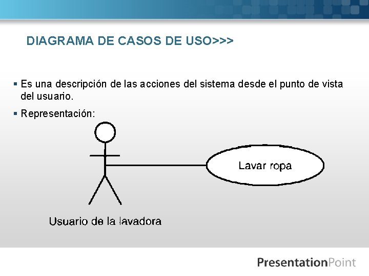 DIAGRAMA DE CASOS DE USO>>> § Es una descripción de las acciones del sistema