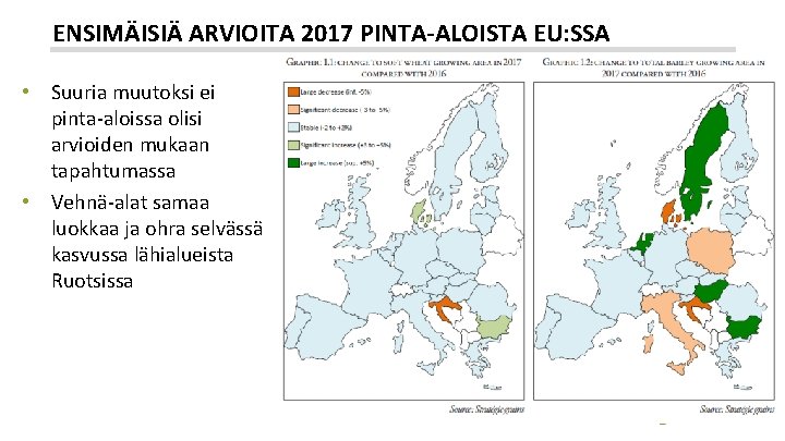 ENSIMÄISIÄ ARVIOITA 2017 PINTA-ALOISTA EU: SSA • Suuria muutoksi ei pinta-aloissa olisi arvioiden mukaan