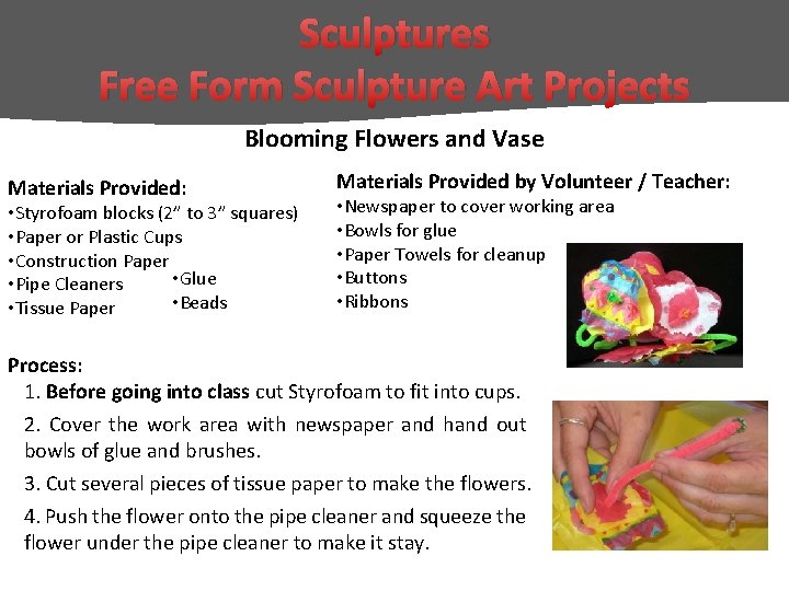 Sculptures Free Form Sculpture Art Projects Blooming Flowers and Vase Materials Provided: • Styrofoam