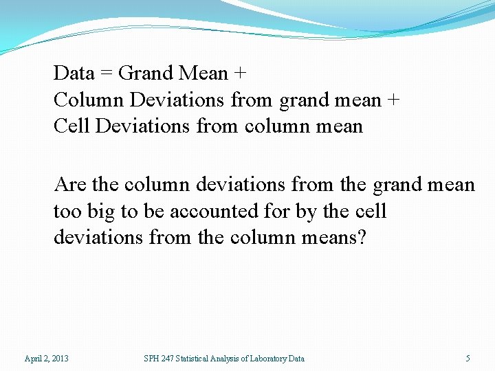 Data = Grand Mean + Column Deviations from grand mean + Cell Deviations from
