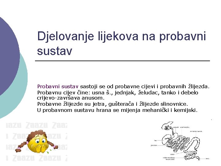 Djelovanje lijekova na probavni sustav Probavni sustav sastoji se od probavne cijevi i probavnih