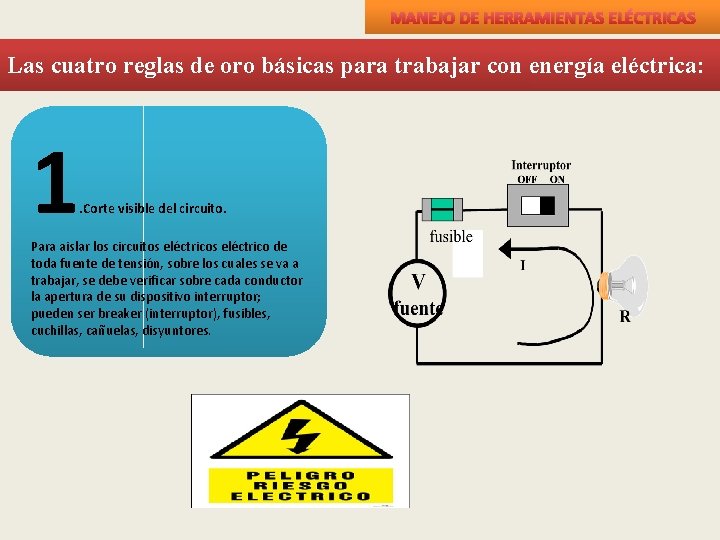 MANEJO DE HERRAMIENTAS ELÉCTRICAS Las cuatro reglas de oro básicas para trabajar con energía