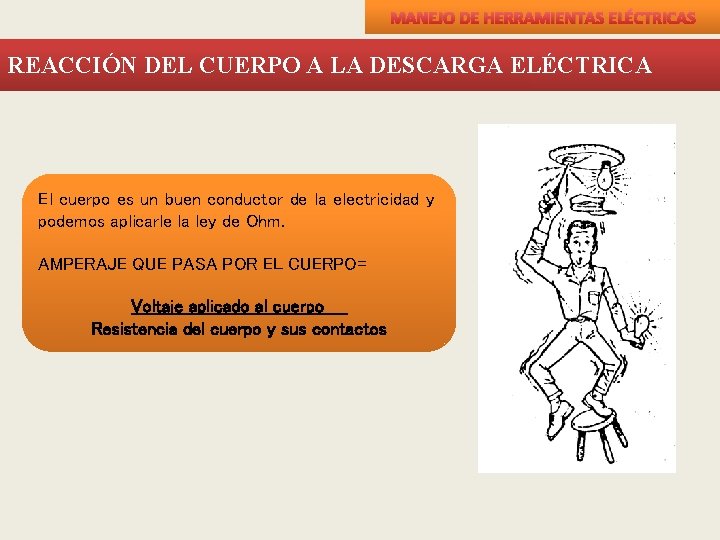 MANEJO DE HERRAMIENTAS ELÉCTRICAS REACCIÓN DEL CUERPO A LA DESCARGA ELÉCTRICA El cuerpo es