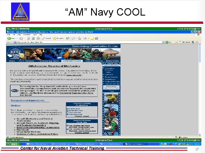 “AM” Navy COOL Center for Naval Aviation Technical Training 27 