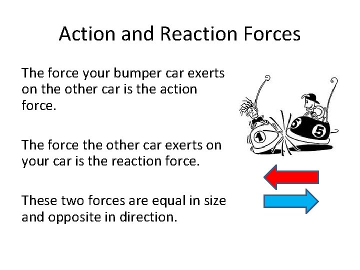 Action and Reaction Forces The force your bumper car exerts on the other car