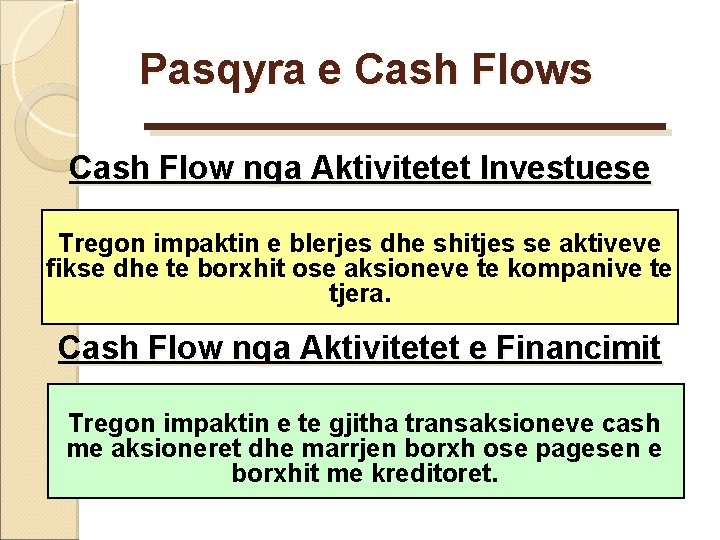 Pasqyra e Cash Flows Cash Flow nga Aktivitetet Investuese Tregon impaktin e blerjes dhe Pasqyra e Cash Flows Cash Flow nga Aktivitetet Investuese Tregon impaktin e blerjes dhe