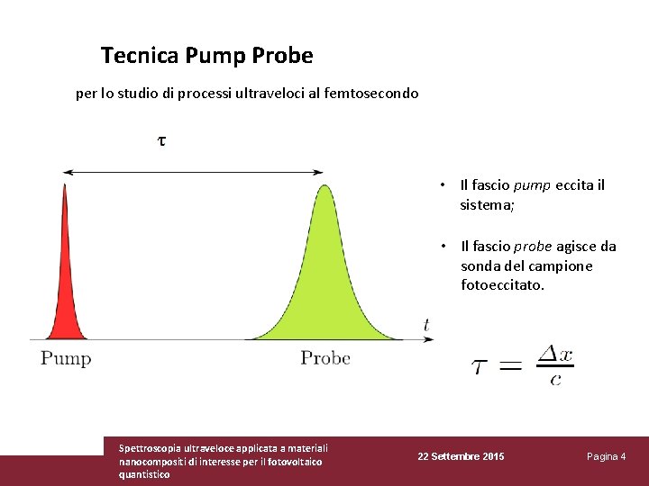Tecnica Pump Probe per lo studio di processi ultraveloci al femtosecondo • Il fascio