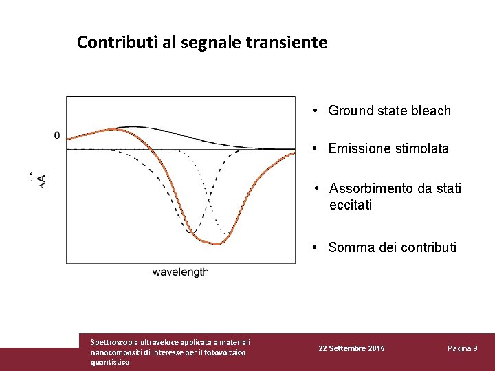 Contributi al segnale transiente • Ground state bleach • Emissione stimolata • Assorbimento da