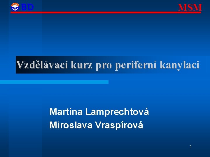 MSM Vzdělávací kurz pro periferní kanylaci Martina Lamprechtová Miroslava Vraspírová 1 