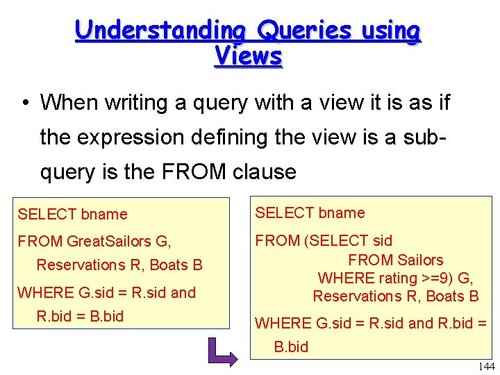 Understanding Queries using Views • When writing a query with a view it is