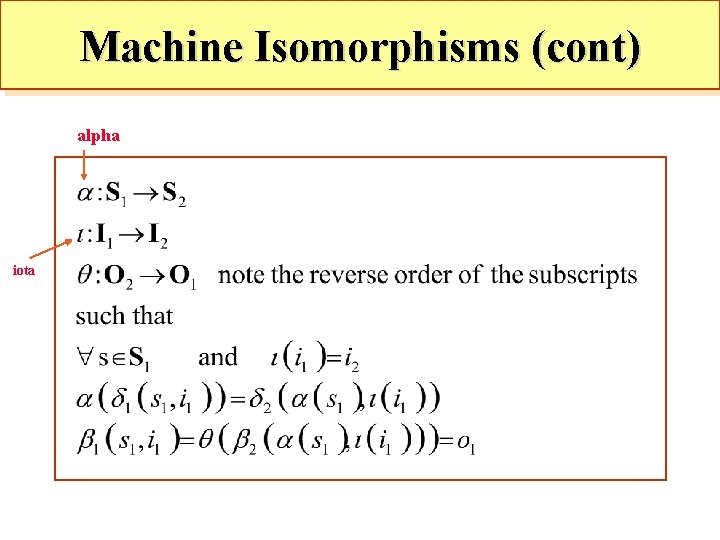 Machine Isomorphisms (cont) alpha iota 