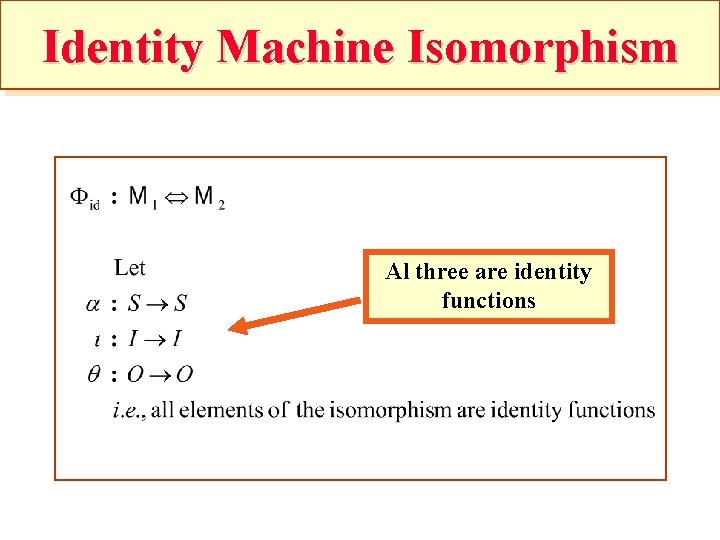 Identity Machine Isomorphism Al three are identity functions 