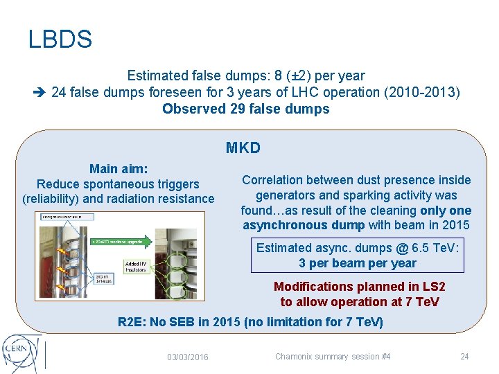 LBDS Estimated false dumps: 8 (± 2) per year 24 false dumps foreseen for