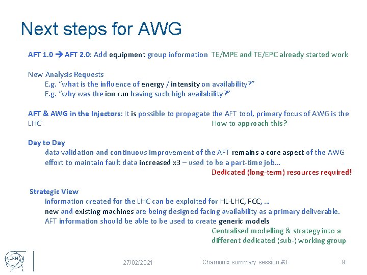 Next steps for AWG AFT 1. 0 AFT 2. 0: Add equipment group information