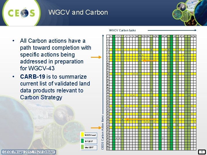 WGCV and Carbon WGCV Carbon tasks WGCV lead SIT 2017 May 2017 CEOS Plenary