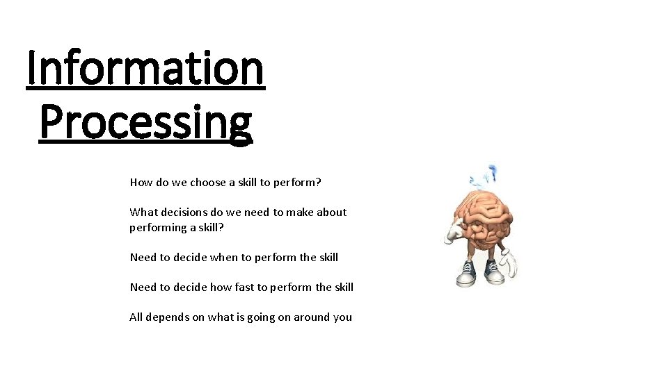 Information Processing How do we choose a skill to perform? What decisions do we