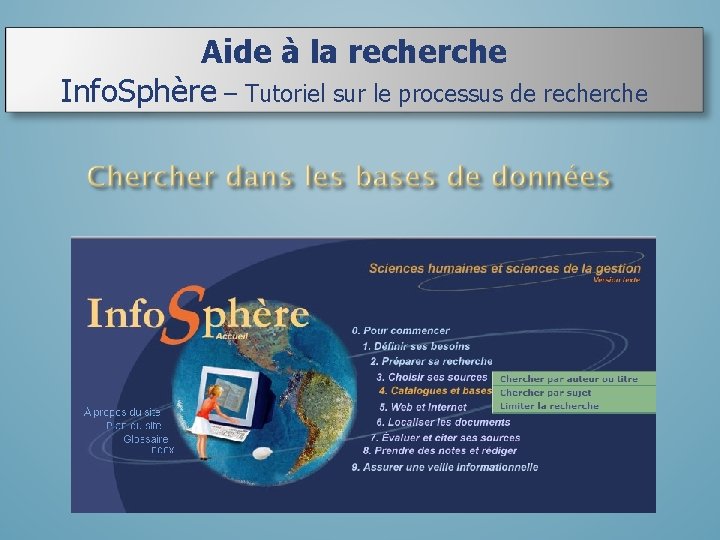 Aide à la recherche Info. Sphère – Tutoriel sur le processus de recherche 