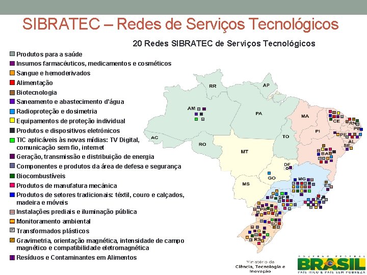 SIBRATEC – Redes de Serviços Tecnológicos 20 Redes SIBRATEC de Serviços Tecnológicos Produtos para