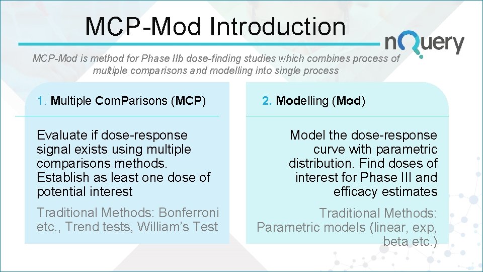 MCP-Mod Introduction MCP-Mod is method for Phase IIb dose-finding studies which combines process of MCP-Mod Introduction MCP-Mod is method for Phase IIb dose-finding studies which combines process of