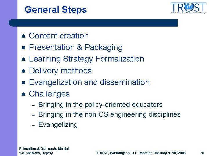 General Steps l l l Content creation Presentation & Packaging Learning Strategy Formalization Delivery General Steps l l l Content creation Presentation & Packaging Learning Strategy Formalization Delivery