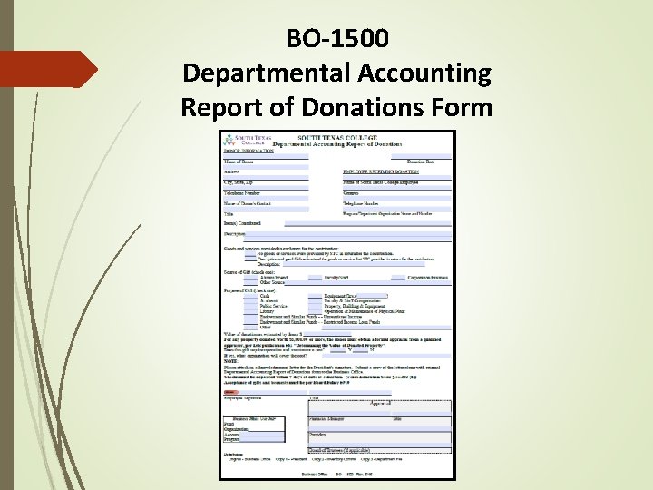 BO-1500 Departmental Accounting Report of Donations Form 