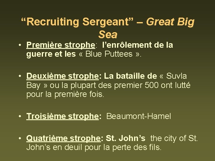 “Recruiting Sergeant” – Great Big Sea • Première strophe: l’enrôlement de la guerre et