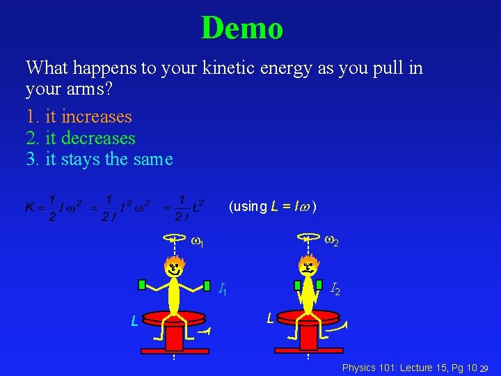 Demo What happens to your kinetic energy as you pull in your arms? 1.